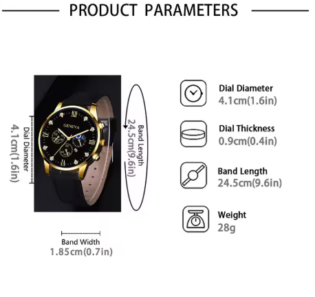 GENEVA Luxury Men's Watch - Black Dial